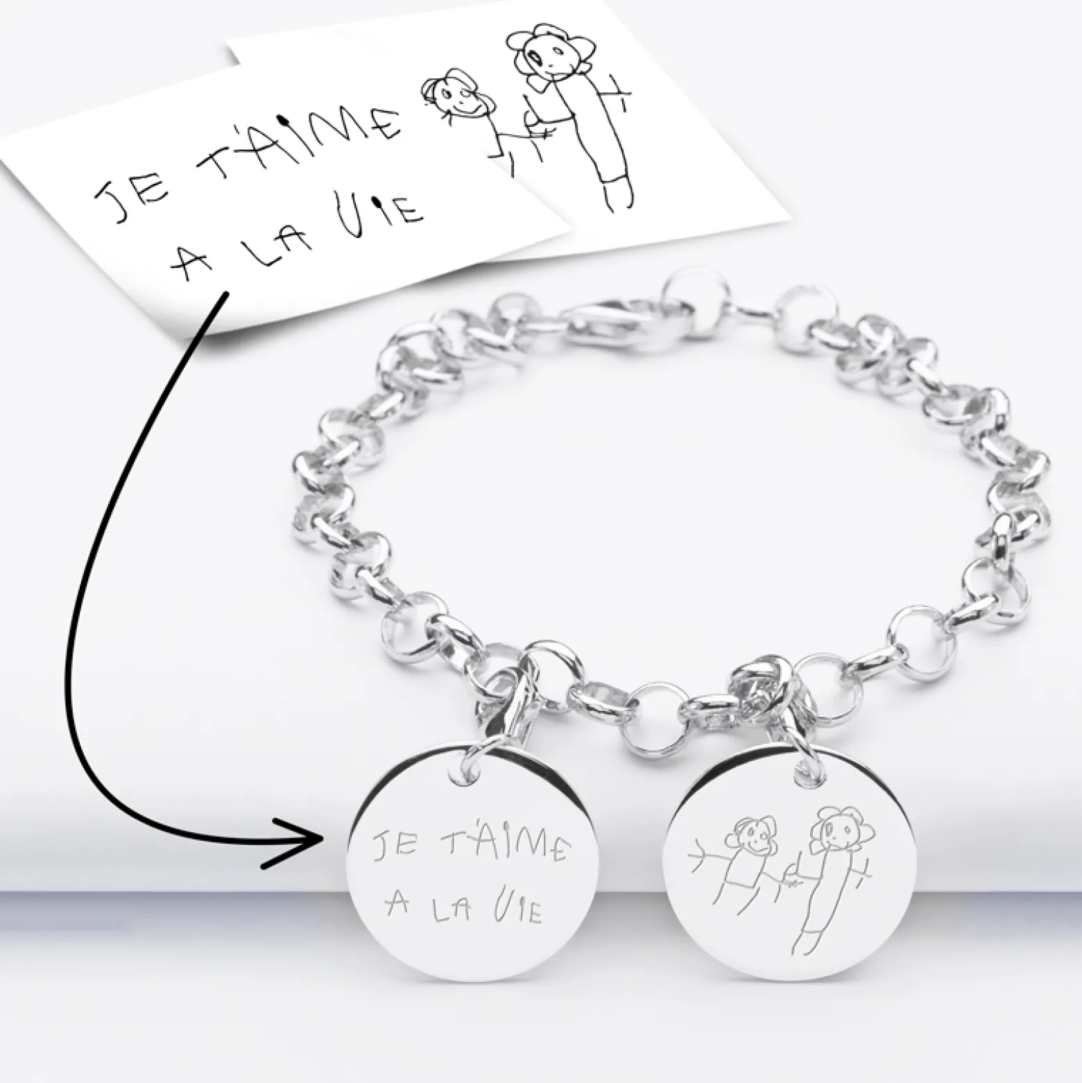 Bracelet personnalisé 2 charms gravés argent 17mm