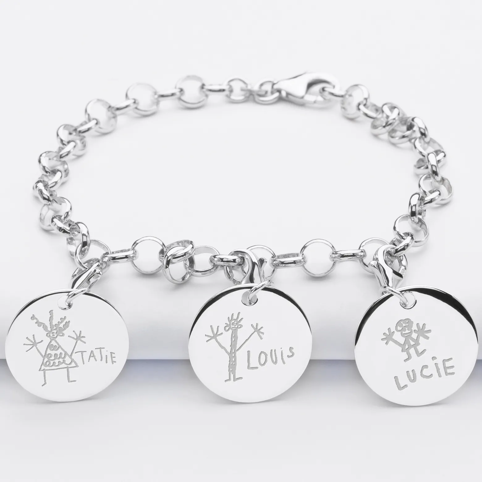 Bracelet personnalisé 3 charms gravés argent 17mm