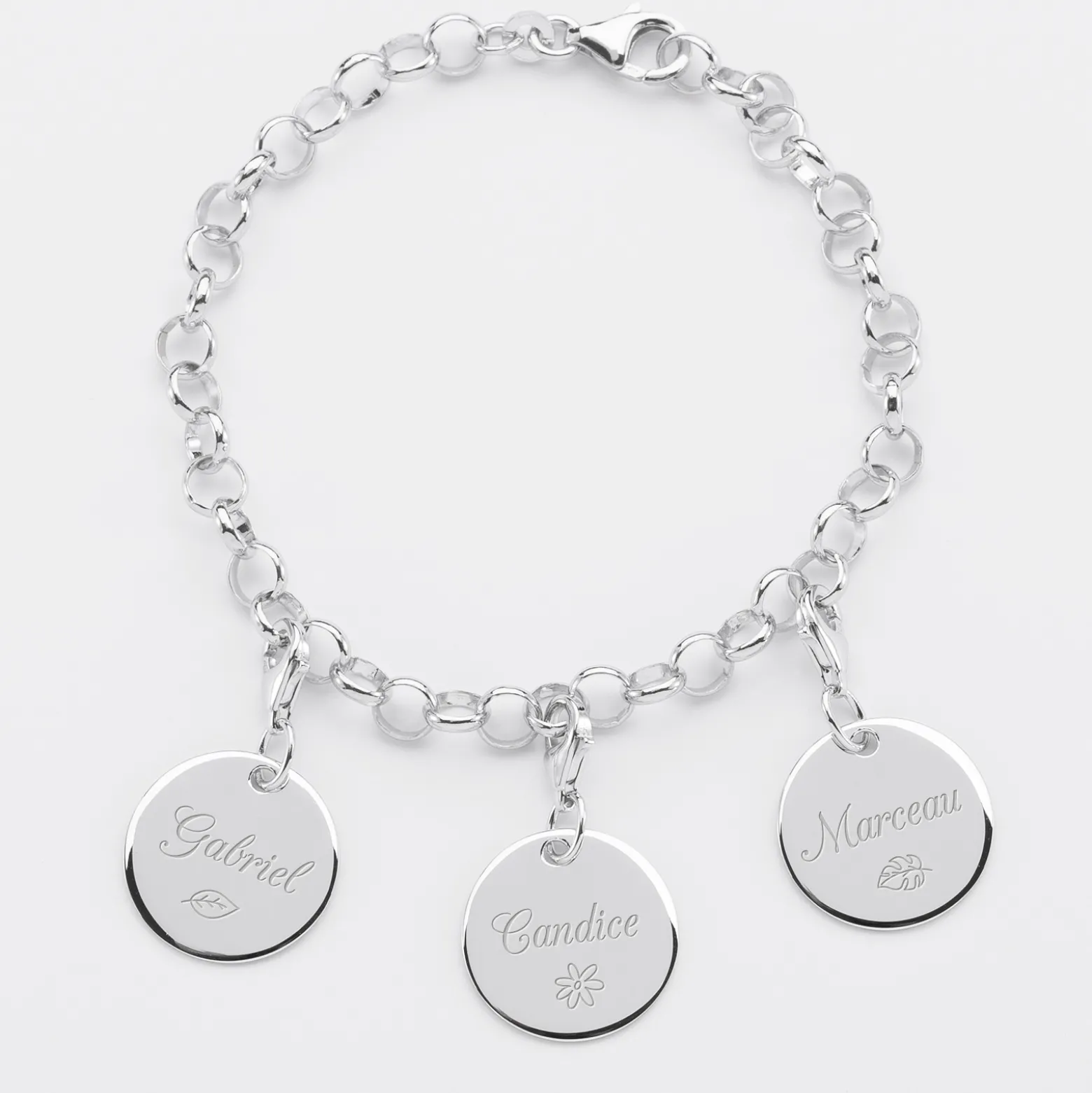 Bracelet personnalisé 3 charms gravés argent 17mm