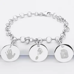 Bracelet personnalisé 3 charms gravés argent 17mm