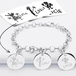 Bracelet personnalisé 3 charms gravés argent 17mm