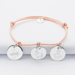 Bracelet personnalisé 3 médailles gravées argent 15 mm