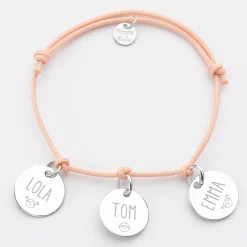 Bracelet personnalisé 3 médailles gravées argent 15 mm