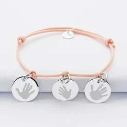 Bracelet personnalisé 3 médailles gravées argent 15 mm