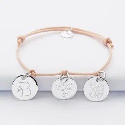 Bracelet personnalisé 3 médailles gravées argent 15 mm