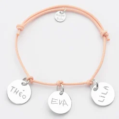 Bracelet personnalisé 3 médailles gravées argent 15 mm
