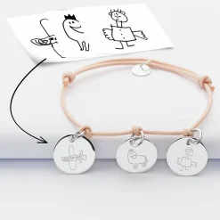 Bracelet personnalisé 3 médailles gravées argent 15 mm