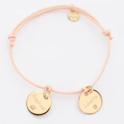 Bracelet personnalisé 2 médailles gravées plaqué or dormeuses 15mm
