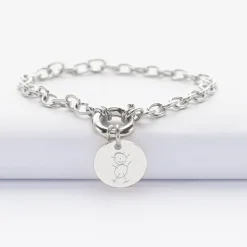 Bracelet personnalisé chaine fermoir marin médaille gravée argent 15 mm