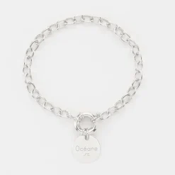 Bracelet personnalisé chaine fermoir marin médaille gravée argent 15 mm