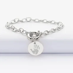 Bracelet personnalisé chaine fermoir marin médaille gravée argent 15 mm