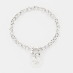Bracelet personnalisé chaine fermoir marin médaille gravée argent 15 mm