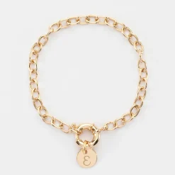 Bracelet personnalisé chaine fermoir marin médaille gravée plaqué or 10 mm