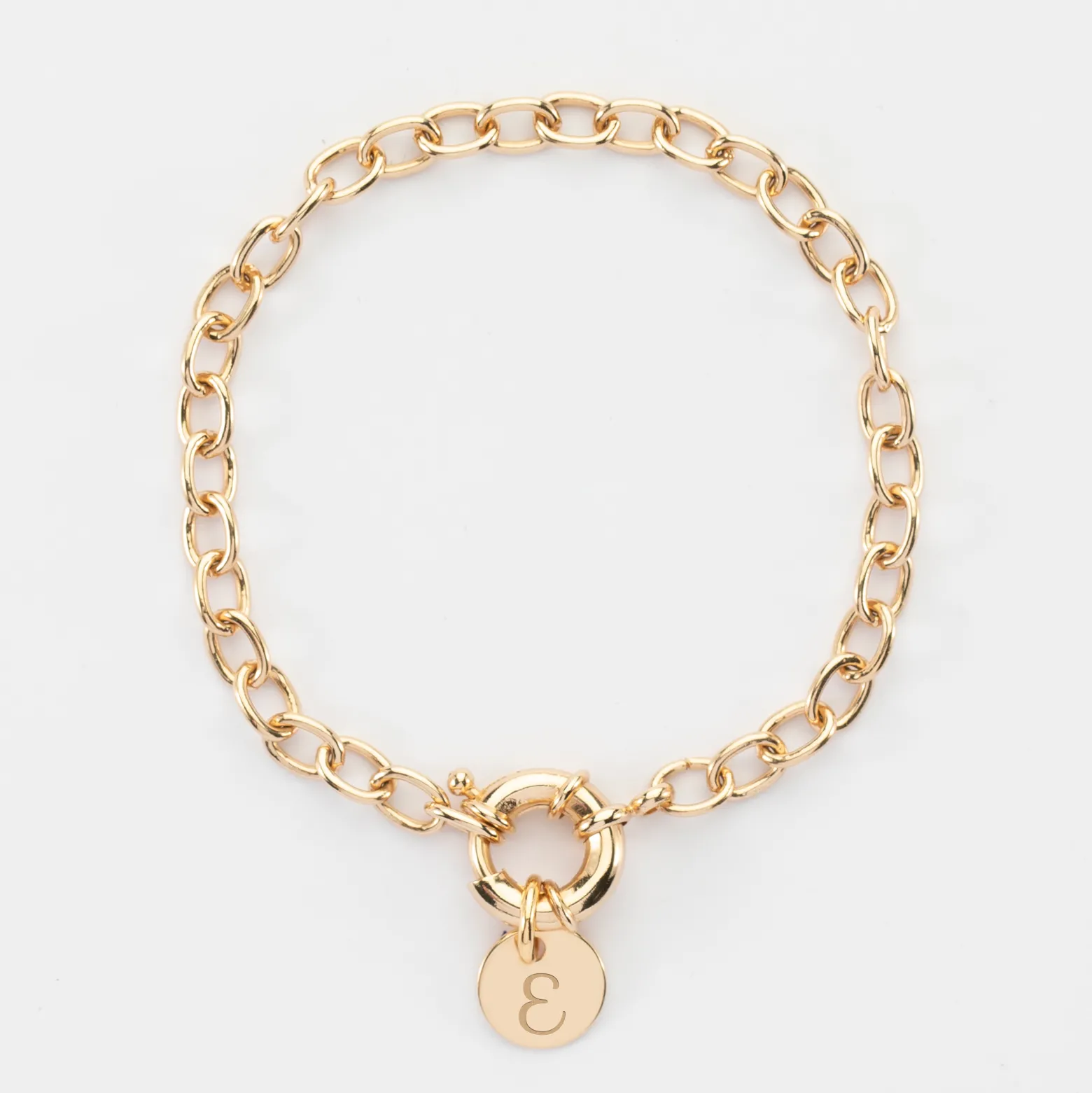 Bracelet personnalisé chaine fermoir marin médaille gravée plaqué or 10 mm