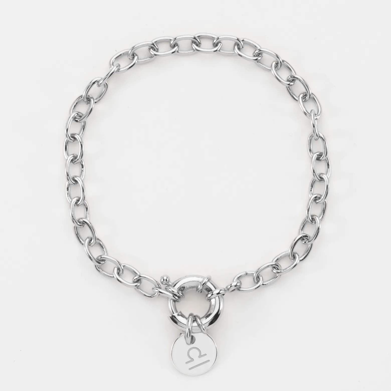 Bracelet personnalisé chaine fermoir marin médaille gravée argent 10 mm