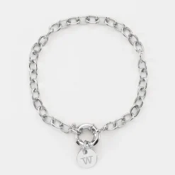 Bracelet personnalisé chaine fermoir marin médaille gravée argent 10 mm