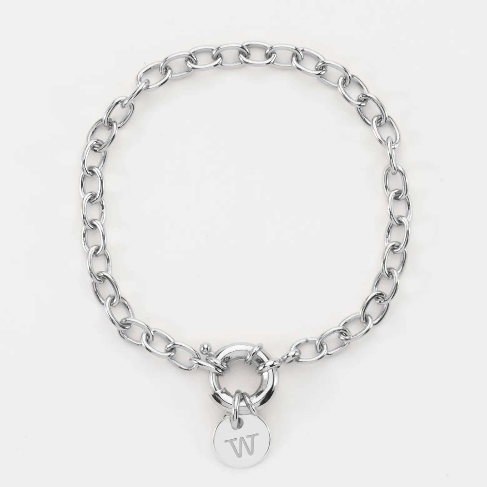 Bracelet personnalisé chaine fermoir marin médaille gravée argent 10 mm