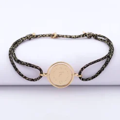 Bracelet personnalisé cordon pailleté médaille réversible Eternelle gravée plaqué or 2 trous 16 mm - HappyBulle x Capucine