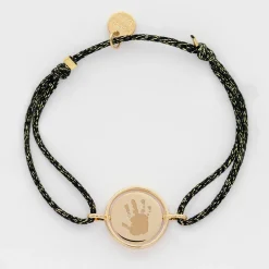 Bracelet personnalisé cordon pailleté médaille réversible Eternelle gravée plaqué or 2 trous 16 mm - HappyBulle x Capucine