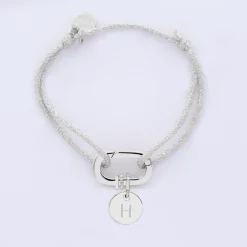 Bracelet personnalisé cordon pailleté collection Chapitre mousqueton 11x19 mm argent - à composer