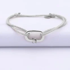 Bracelet personnalisé cordon pailleté collection Chapitre mousqueton 11x19 mm argent - à composer