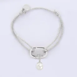 Bracelet personnalisé cordon pailleté collection Chapitre mousqueton 11x19 mm argent - à composer