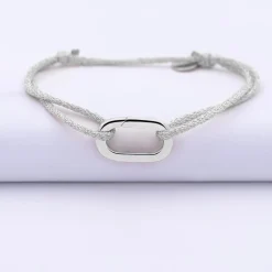 Bracelet personnalisé cordon pailleté collection Chapitre mousqueton 11x19 mm argent - à composer