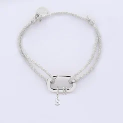 Bracelet personnalisé cordon pailleté collection Chapitre mousqueton 11x19 mm argent - à composer