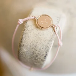 Bracelet personnalisé cordon médaille réversible Eternelle gravée plaqué or 2 trous 16 mm