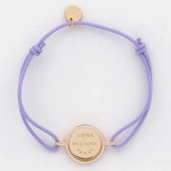 Bracelet personnalisé cordon médaille réversible Eternelle gravée plaqué or 2 trous 16 mm