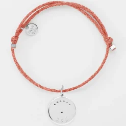 Bracelet personnalisé cordon pailleté médaille Lune zircons crépuscule gravée argent 16 mm