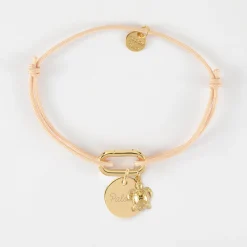Bracelet personnalisé cordon mousqueton 17x11 mm médaille gravée plaqué or 15 mm et breloque(s) summer - à composer