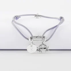 Bracelet personnalisé cordon mousqueton perle 17x11 mm médaille gravée argent 10 mm et breloque(s) summer - à composer