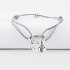 Bracelet personnalisé cordon mousqueton perle 17x11 mm médaille gravée argent 10 mm et breloque(s) summer - à composer