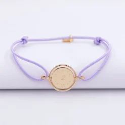 Bracelet personnalisé cordon médaille réversible Eternelle gravée plaqué or 2 trous 16 mm - HappyBulle x Capucine