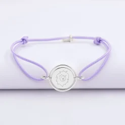 Bracelet personnalisé cordon médaille réversible Eternelle gravée argent 2 trous 16 mm