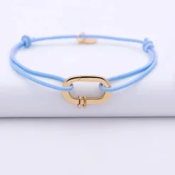 Bracelet personnalisé cordon collection Chapitre mousqueton 11x19 mm plaqué or - à composer