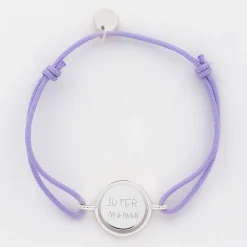 Bracelet personnalisé cordon médaille réversible Eternelle gravée argent 2 trous 16 mm - HappyBulle x Capucine