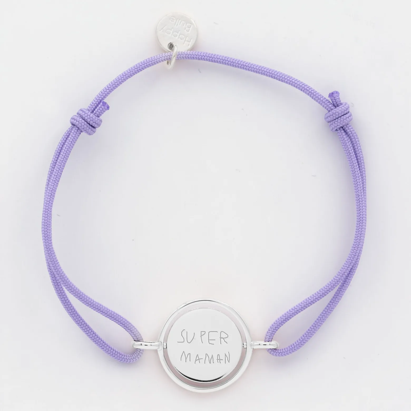 Bracelet personnalisé cordon médaille réversible Eternelle gravée argent 2 trous 16 mm - HappyBulle x Capucine