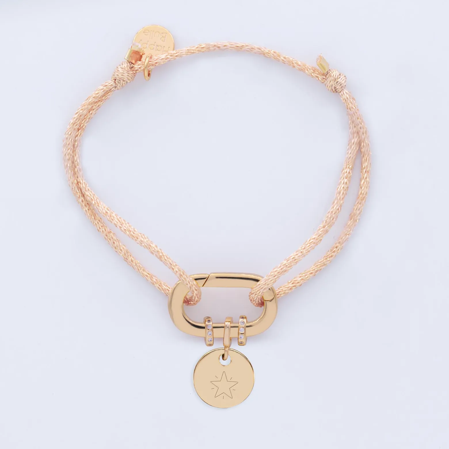 Bracelet personnalisé cordon pailleté collection Chapitre mousqueton 11x19 mm plaqué or - à composer