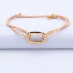 Bracelet personnalisé cordon pailleté collection Chapitre mousqueton 11x19 mm plaqué or - à composer