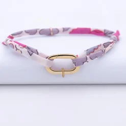 Bracelet personnalisé cordon Liberty collection Chapitre mousqueton 11x19 mm plaqué or - à composer