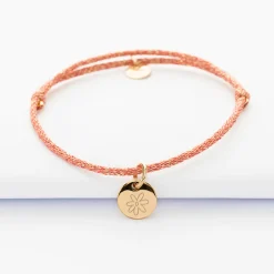 Bracelet personnalisé cordon pailleté médaille gravée plaqué or initiale 10 mm