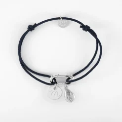 Bracelet personnalisé cordon mousqueton 17x11 mm médaille gravée argent 10 mm et breloque(s) summer - à composer