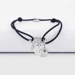 Bracelet personnalisé cordon mousqueton 17x11 mm médaille gravée argent 10 mm et breloque(s) summer - à composer