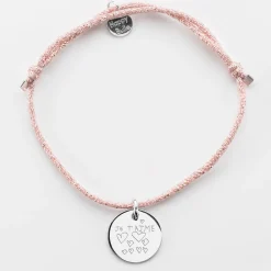 Bracelet personnalisé cordon pailleté médaille gravée argent 15 mm