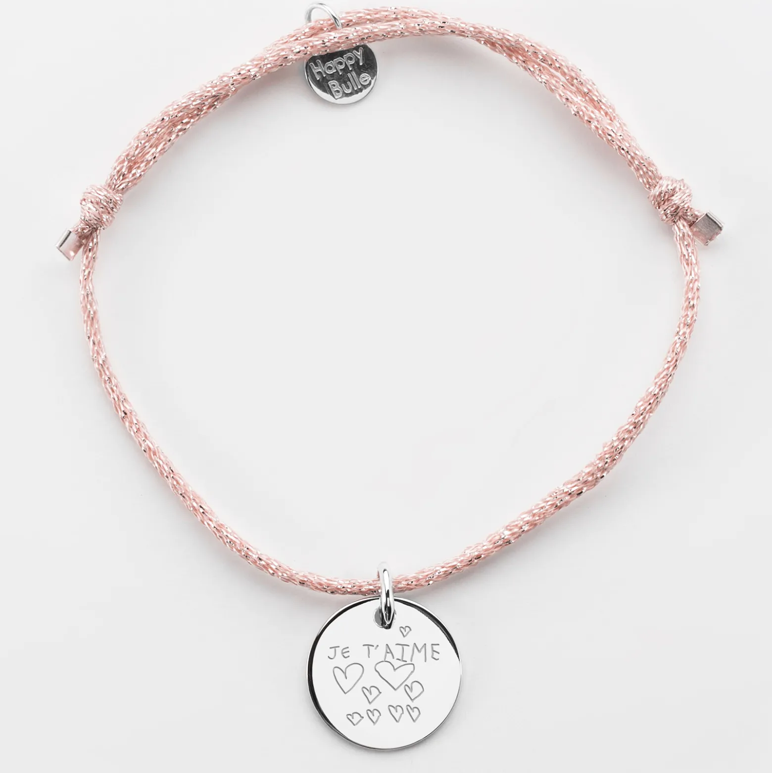 Bracelet personnalisé cordon pailleté médaille gravée argent 15 mm