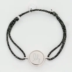 Bracelet personnalisé cordon pailleté médaille réversible Eternelle gravée argent 2 trous 16 mm - HappyBulle x Capucine