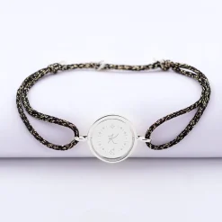 Bracelet personnalisé cordon pailleté médaille réversible Eternelle gravée argent 2 trous 16 mm - HappyBulle x Capucine