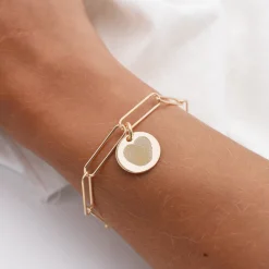 Bracelet personnalisé grandes mailles médaille gravée plaqué or 15 mm